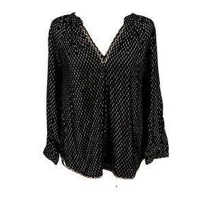 NWT Velvet by Graham & Spencer Black Gold Embroidered Boho Tunic Top XS